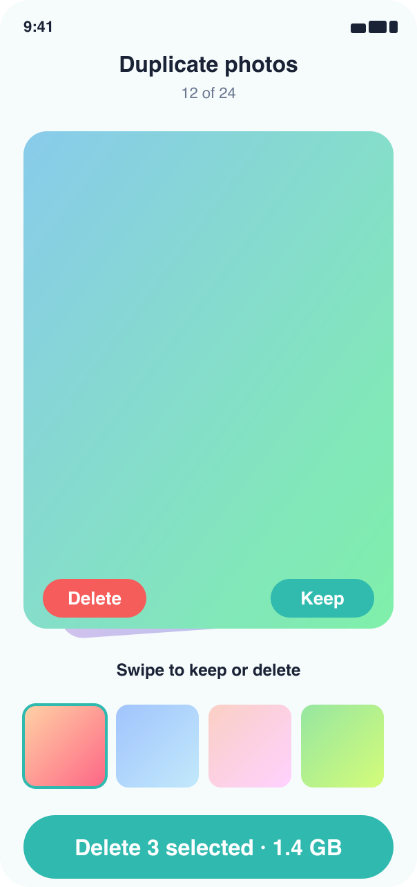 Swipe to remove duplicate photos